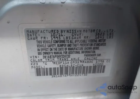 2017 Nissan Sentra S z USA, uszkodzony, nr VIN 3N1AB7AP9HY224732